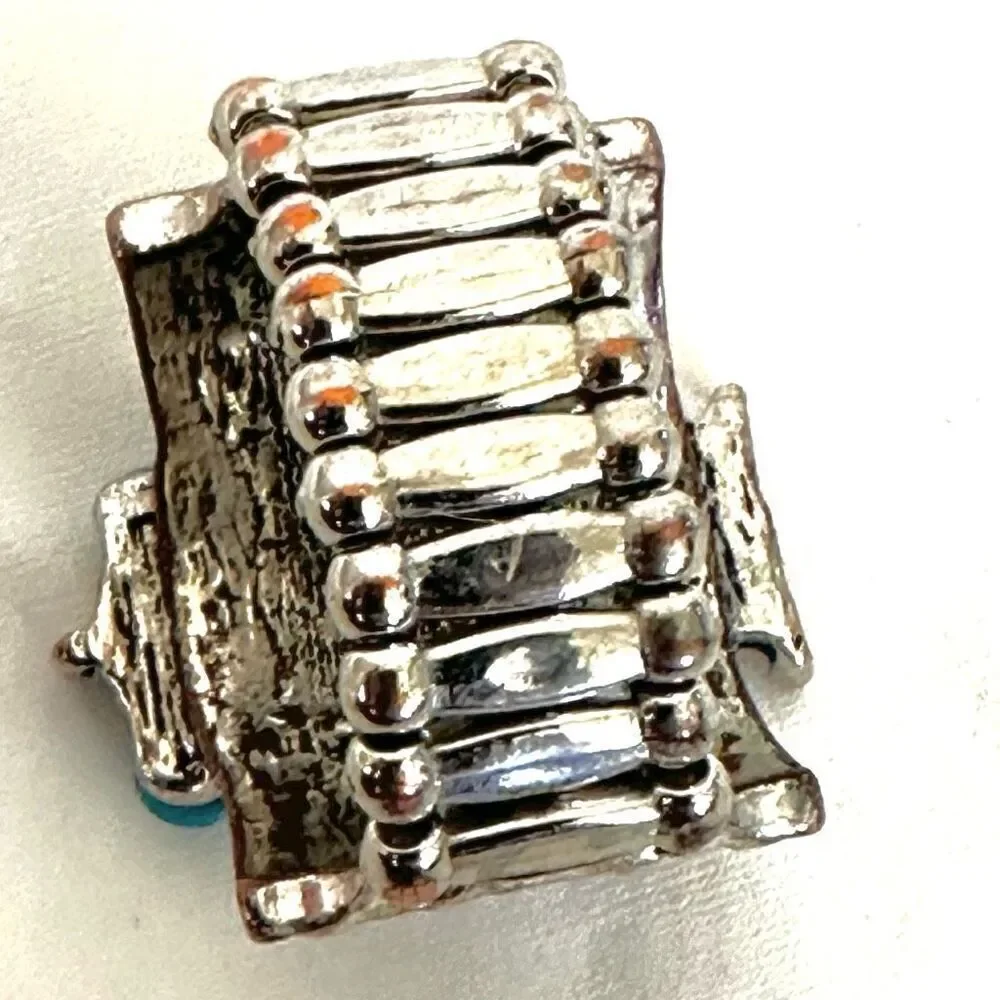 Blue and orange silver tone stretchy ring